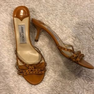 Jimmy Choo Rust Sandals with Brown Mini Grommets